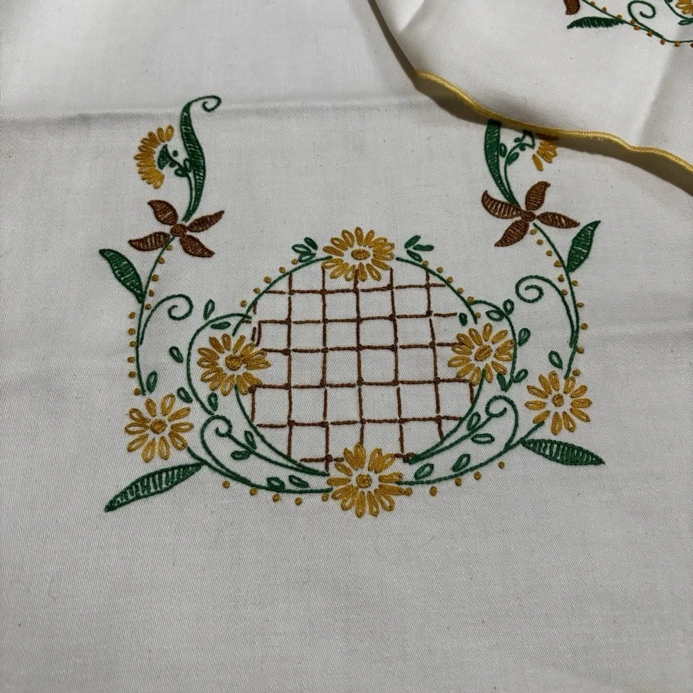 Embroidered Floral Table Dresser Runners Oblong Vintage Yellow Green 2 Sizes
